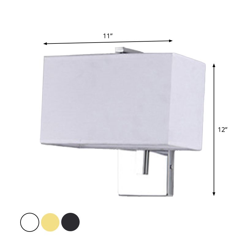 Minimalist Rectangle Wall Mounted Lamp Fabric 1 Bulb Living Room Sconce Light in Black/White/Beige