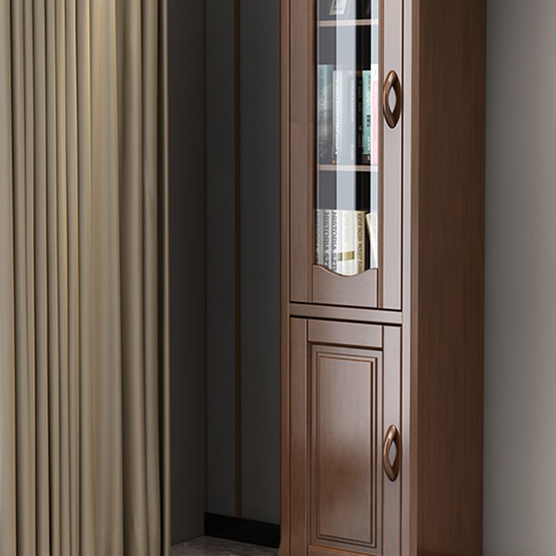 76.8" Tall 2 - Door Accent Cabinet Solid Wood Glass Paned Chest in Brown