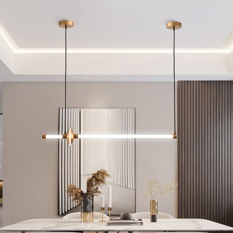Metal Linear Island Pendant Modern 2-Light Island Lighting for Dining Room