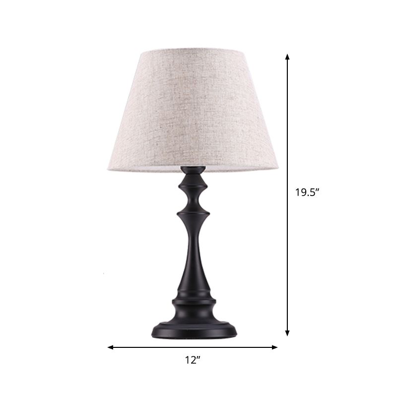 White Conic Nightstand Lamp Countryside Fabric 1 Head Family Room Table Light with Balustrade Stand