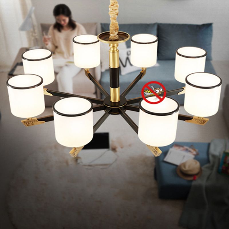 Cylindrical Living Room Chandelier Opaline Glass Minimalistic Pendant Light Fixture