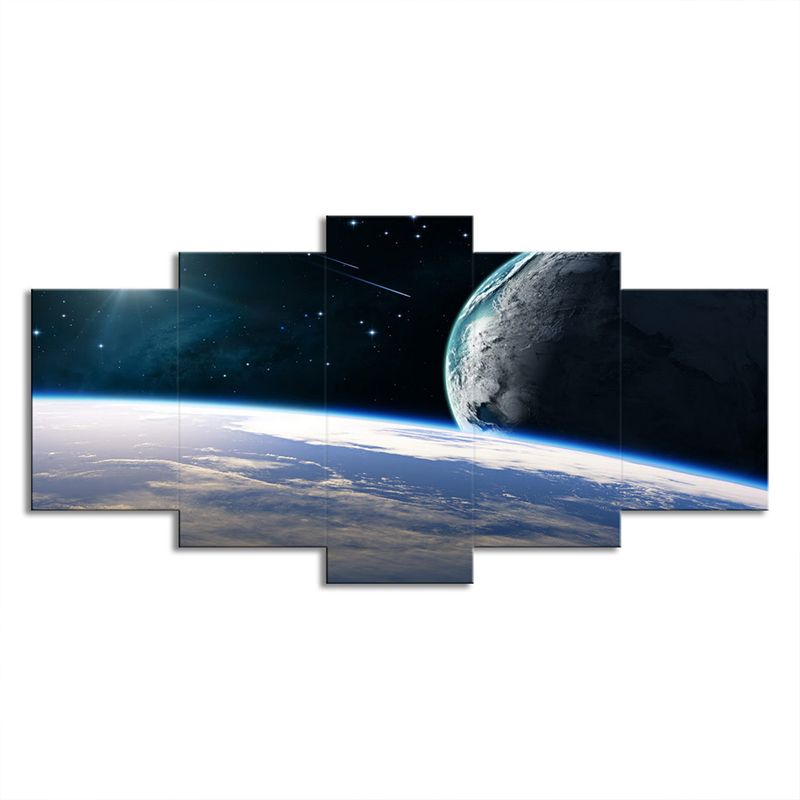 Planets and Shooting Stars Canvas Multi-Piece Science Fiction Living Room Wall Art in Blue