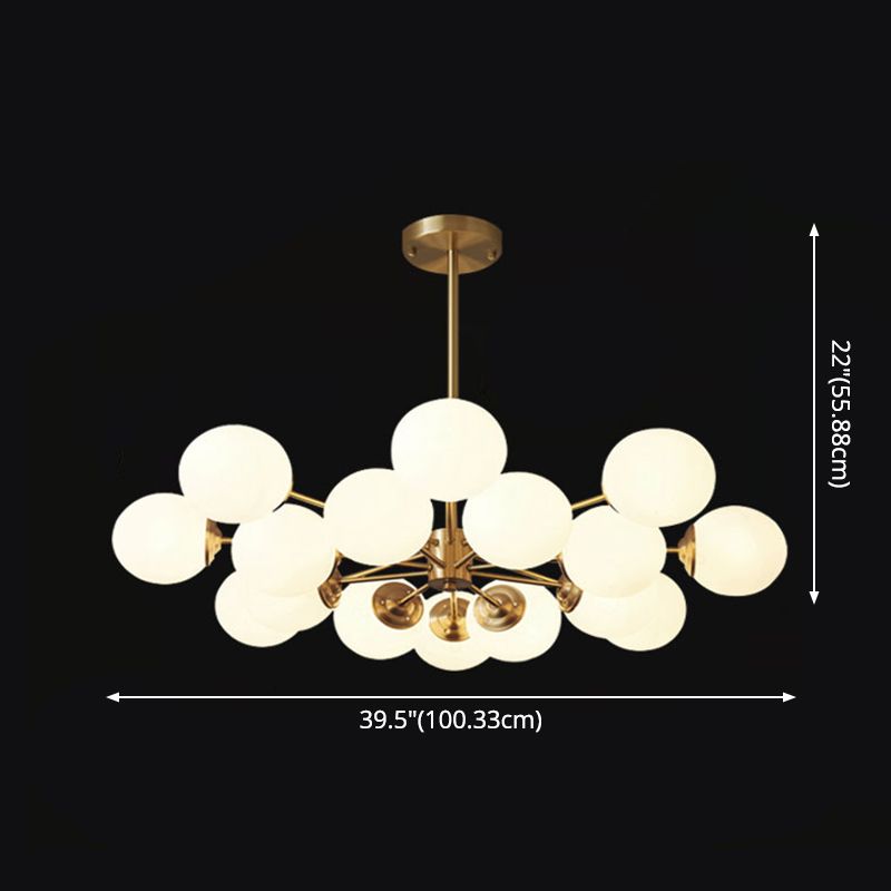 Post-Modern Metal Hanging Chandelier Light Opal Glass Shade Ceiling Chandelier in Gold for Bedroom