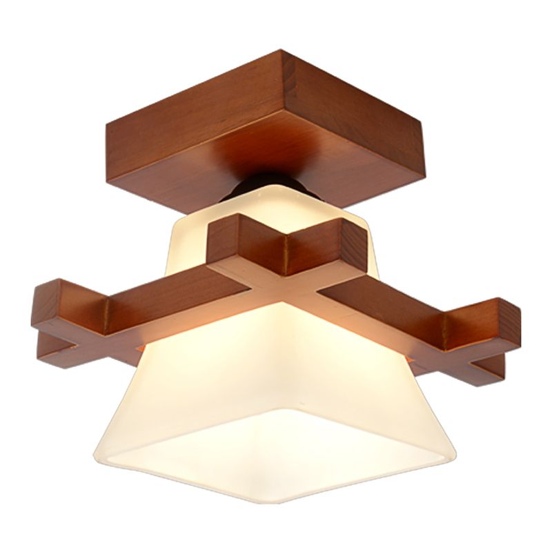 Lámpara empotrada geométrica moderna de madera, 1 luz, montaje empotrado en marrón