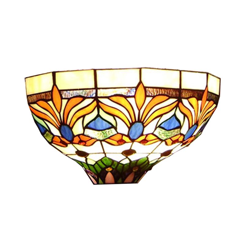 Stained Glass Bowl Wall Lamp with Flower Design 1 Bulb Tiffany Wall Sconce Light for Corridor