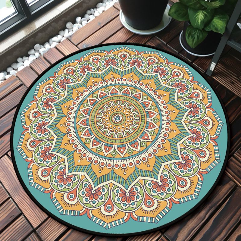 Classy Multicolor Mandala Rug Polypropylene Moroccan Carpet Stain Resistant Machine Washable Anti-Slip Area Rug for Door