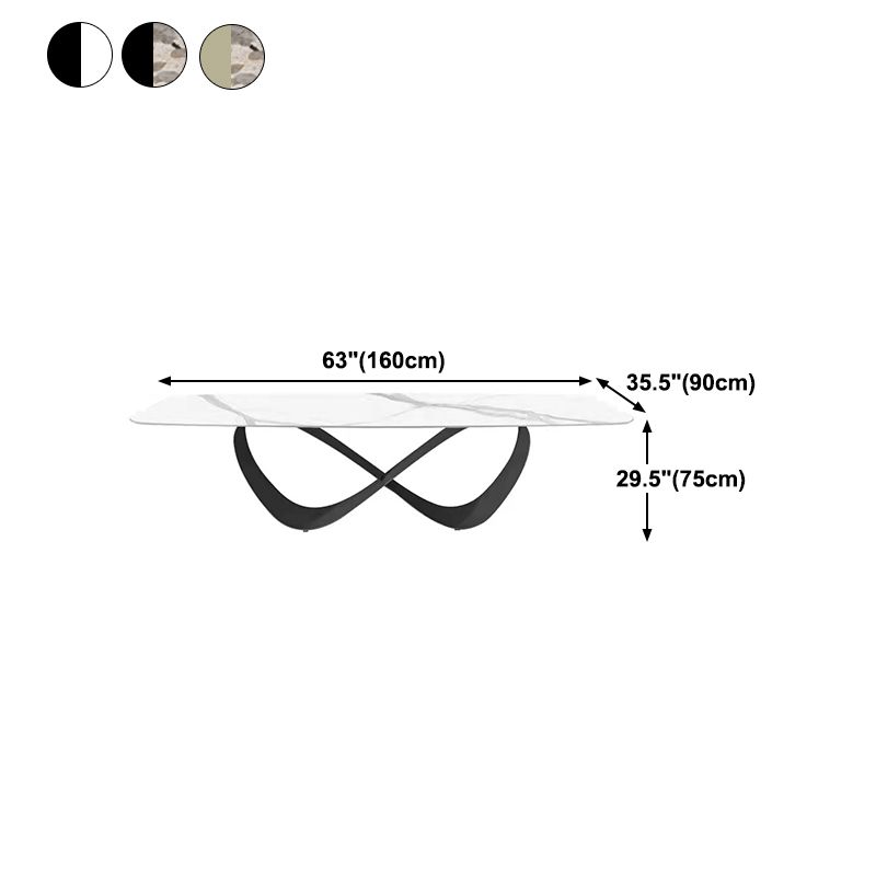 Stone Top Dining Table Industrial Rectangle Table with Pedestal Base