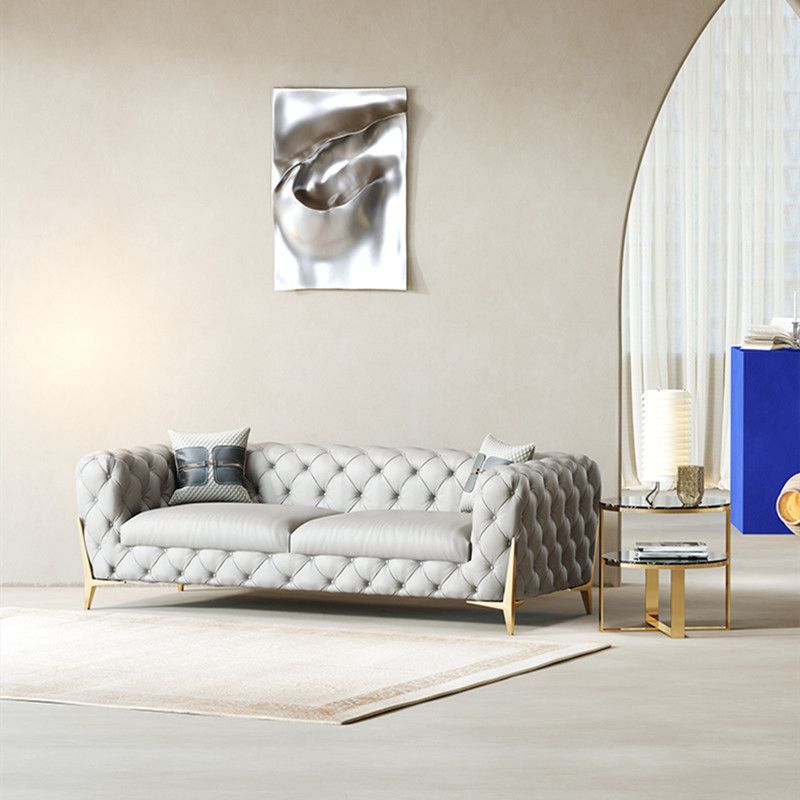 Contemporary Tufted Sofa 30.31" High Faux Leather Tuxedo Arm Sofa