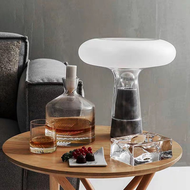 Tapered Table Light Modern Style Marble 1��Bulb White Nightstand Lighting for Bedside