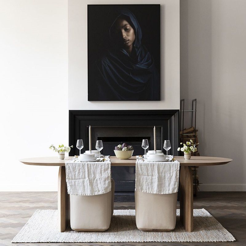 Mesa de comedor de madera maciza estilo simplicidad para el hogar con pedestal doble