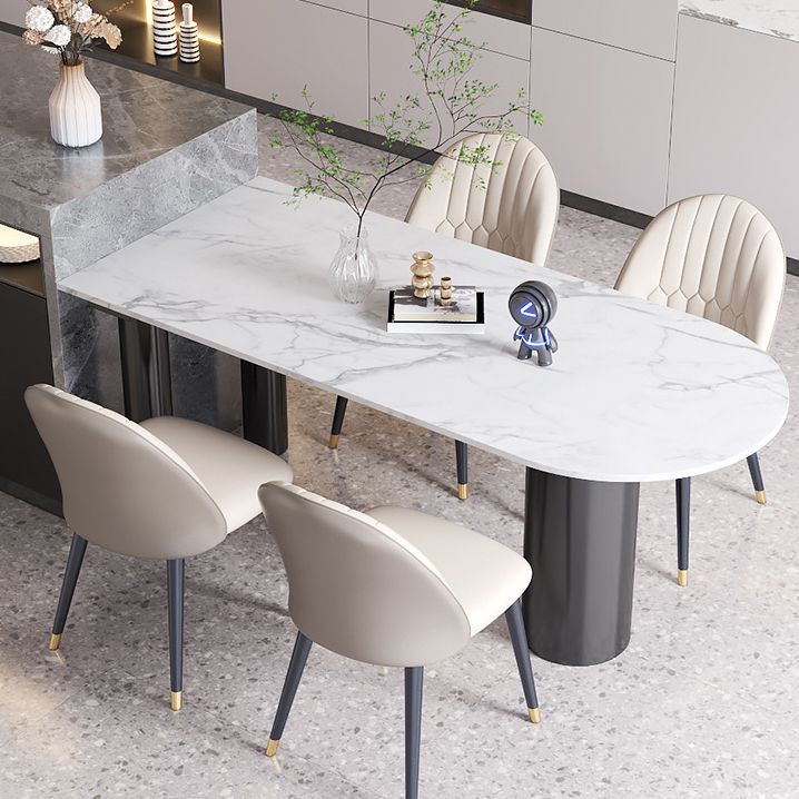 Modern Style Dining Table White Sintered Stone Dining Table with Black Base for Kitchen