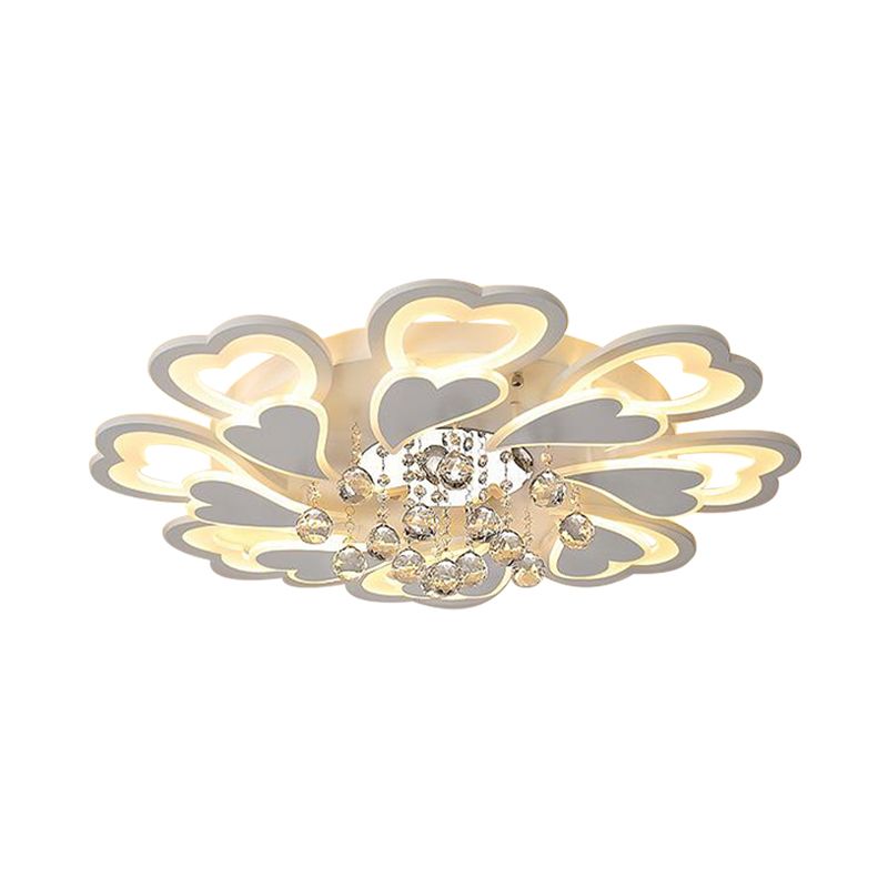 White Loving-Heart Flush Light Contemporary 27"/31.5" Wide LED Acrylic Flushmount Lighting in Warm/White Light