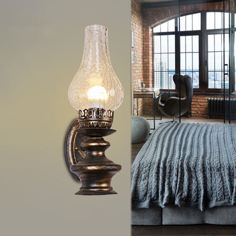 Vintage -schattierte Wandleuchte 1 Glühbirnen -Kerosin -Laterne in Bronze für Korridor