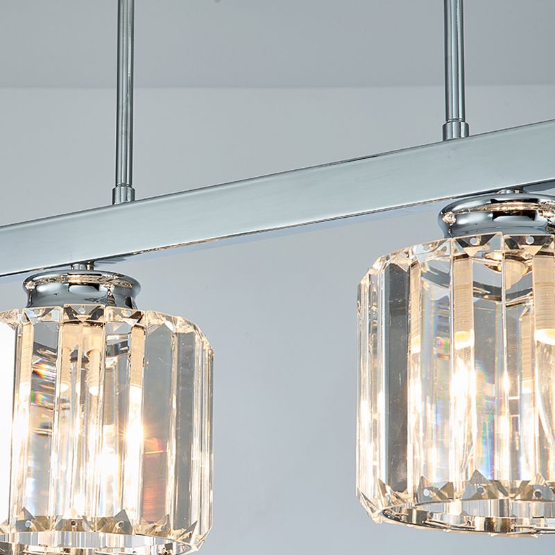 Lampada appesa alla sala da pranzo lineare semplice a bordo cristallo a tre lati 3/4 teste Silver Island Lampada