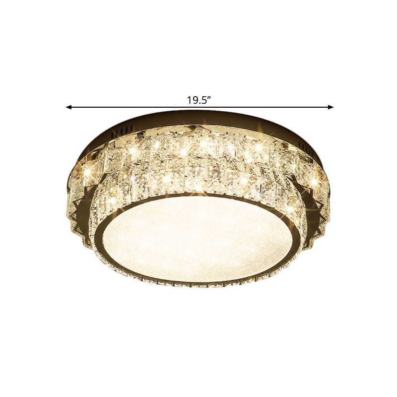 Chrome Square/Round Flush Light Fixture Modern Style Crystal Block LED Close to Ceiling Lamp for Bedroom