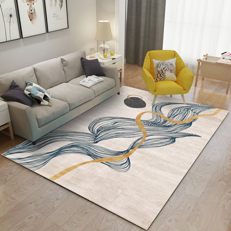 Leisure Carpet Modern Abstract Print Carpet Washable Polyester Rug with Non-Slip Backing