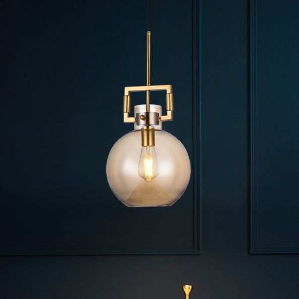 Modern Globe Ceiling Light with Clear Glass Shade, Metal Accents