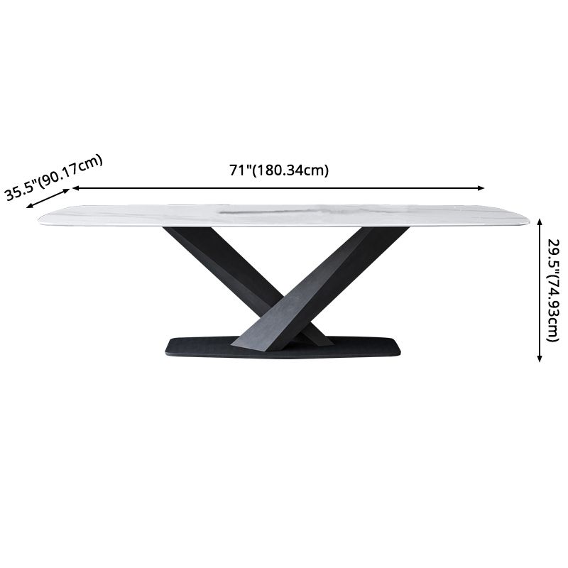 Modern Style Sintered Stone Dining Table with White Table and Black Trestle Base for Home Use