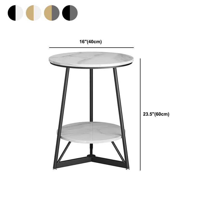 23.6" Tall Modern Round Slate Top Side Table Metal Cross-leg End Table with Shelf