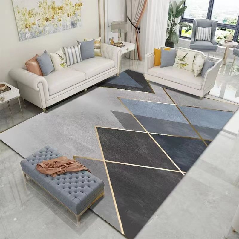 Polyster Rectangle Area Carpet Bedroom Geometric Printed Contemporary Non-Slip Backing