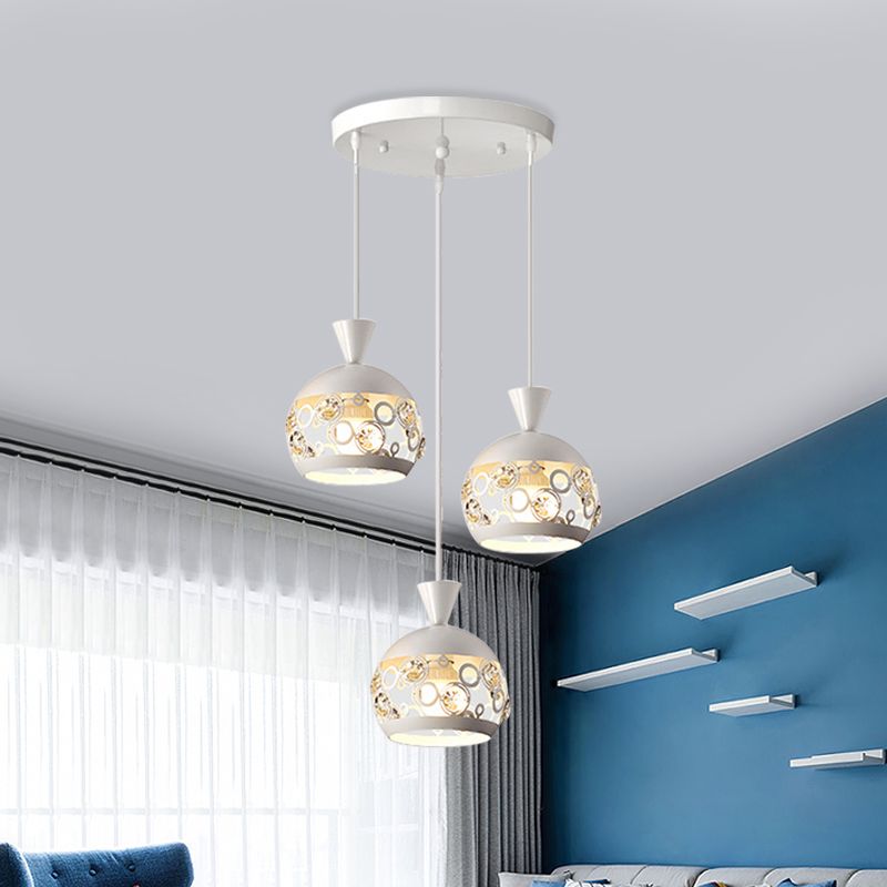Hollow Out Dome Cluster Pendant Light Modern Iron 3 Lights White Finish Hanging Lamp Fixture