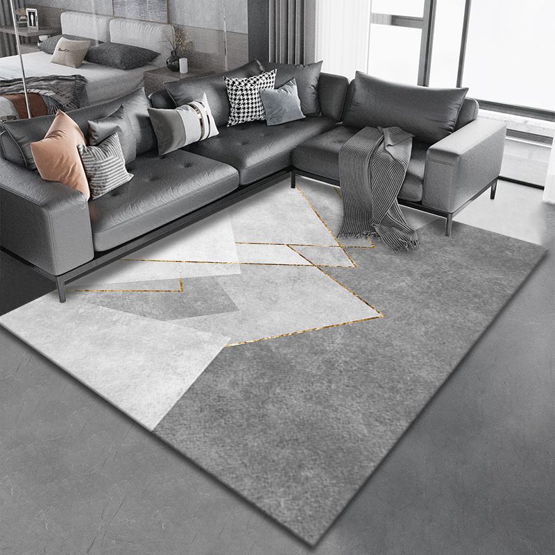 Light Grey Modern Rug Polyester Pattern Area Rug Non-Slip Backing Rug for Sitting Room