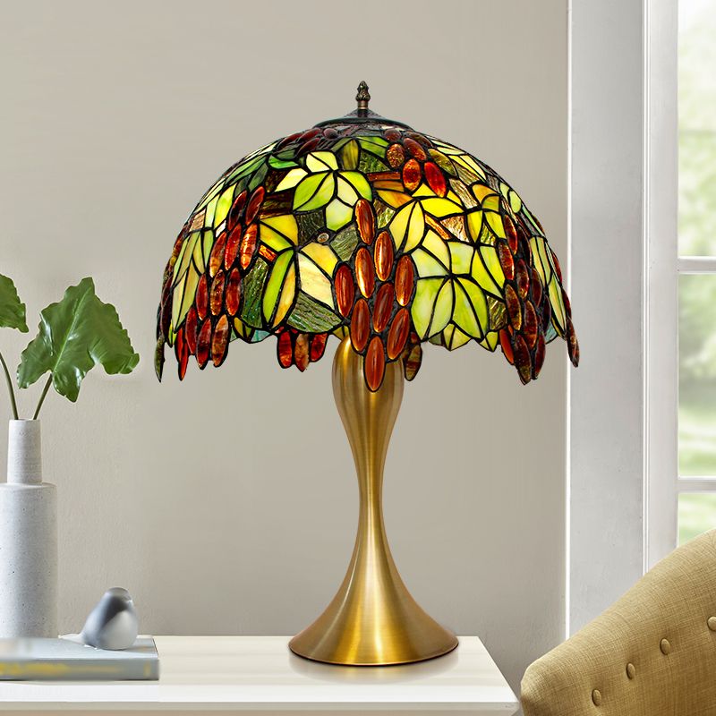 Single Head Great Room Desk Light Vintage Brass Night Lamp with Grape Dome Hand-Crafted Glass Shade