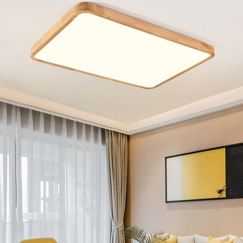 1-Light Wood Ceiling Light Fixtures Modern Style Geometric Semi Flush Mount Lighting