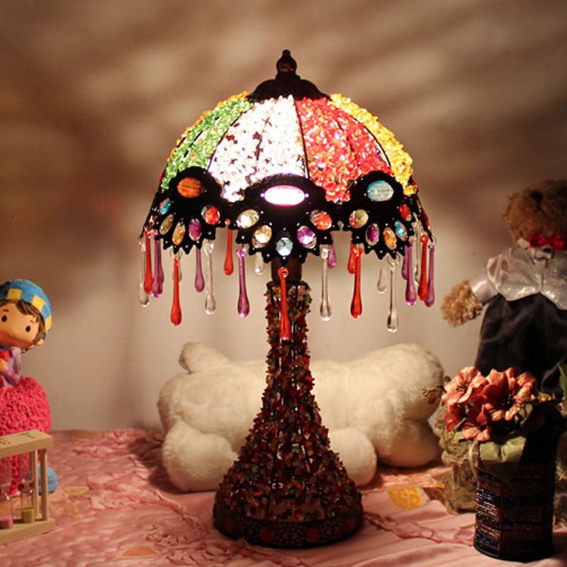 Handgeweven geschulpte nachtkastje lamp Boheemse acryl 1-licht koperen nachtstandlicht licht met druppel franje