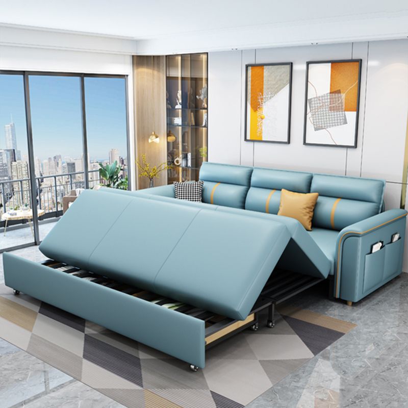 Faux Leather Sofa Bed with Pillows Sofa in Azure with Storage
