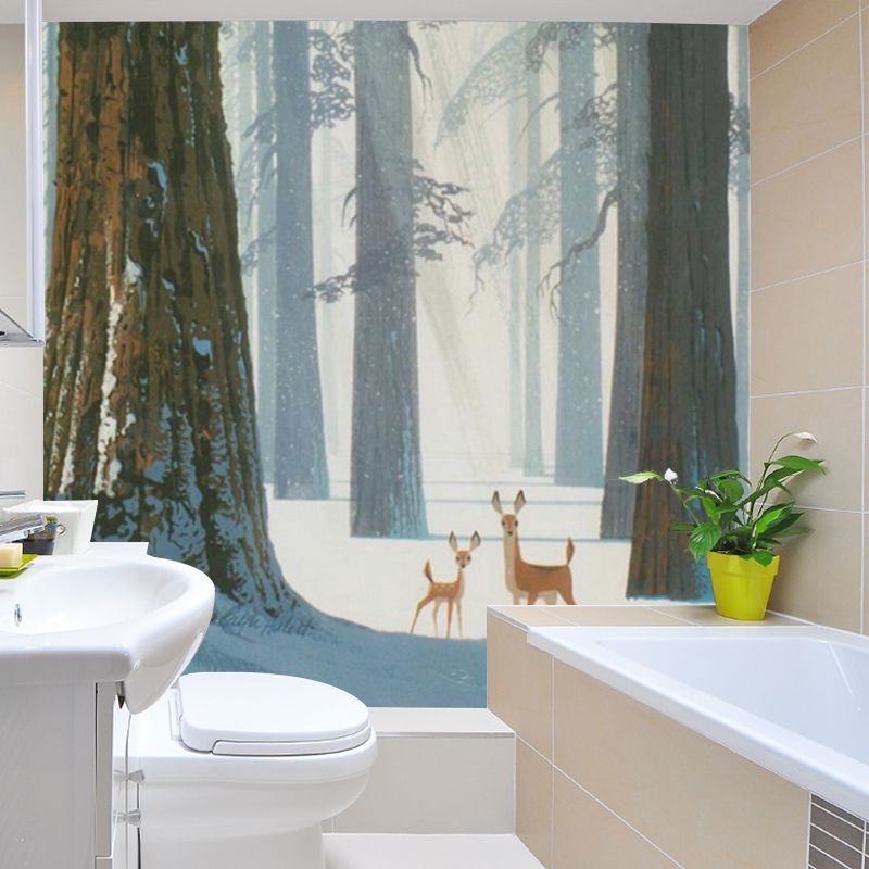 Waterproof Wall Murals Nordic Non-Woven Wall Covering with Deer in Winter Forest Pattern