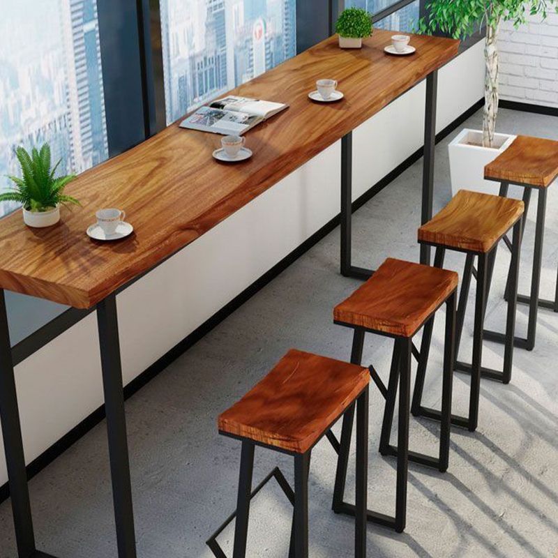 Contemporary Wood Dining Stools Armless Bar Stools with Footrest