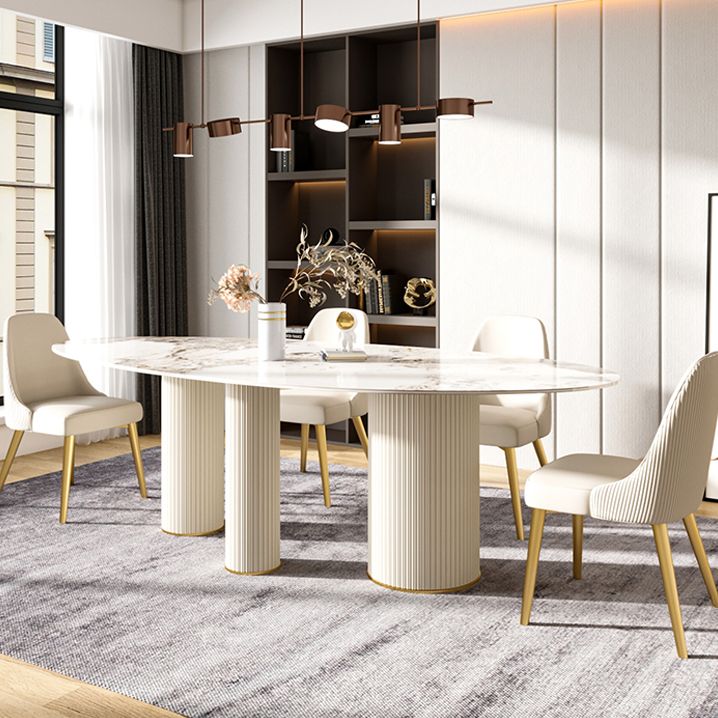 Metaal traditionele luxe ovale eettafel gesinterde stenen tafel met witte benen