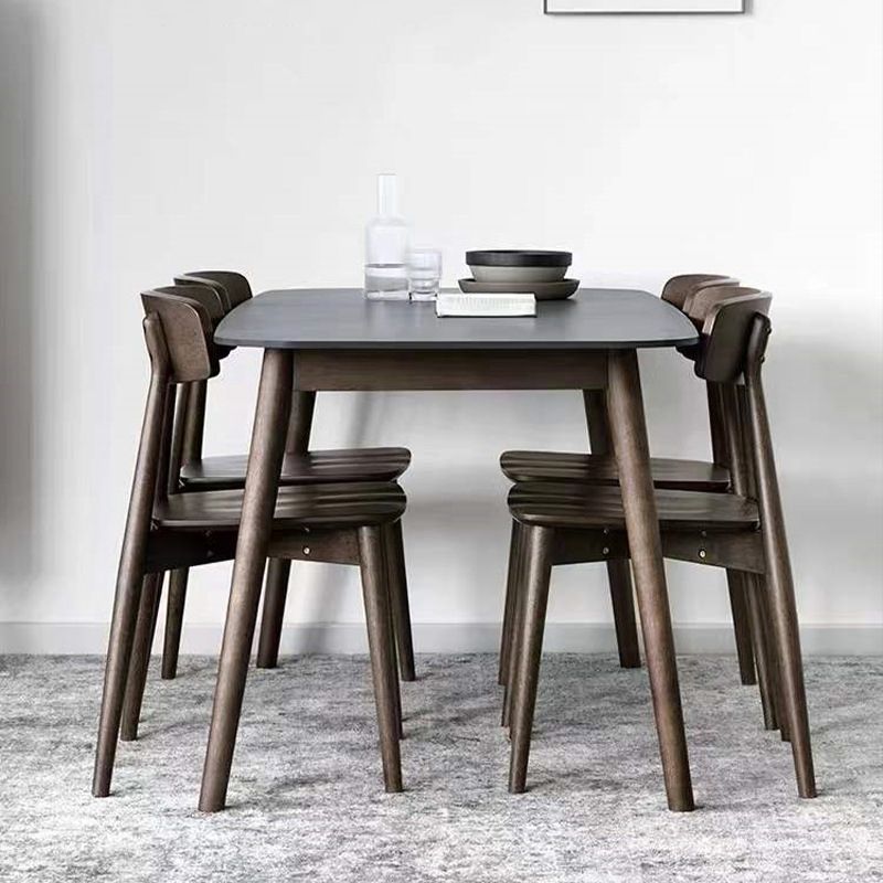 Stone Top Dining Table Mid-Century Modern Dining Table with 4 Brown Legs