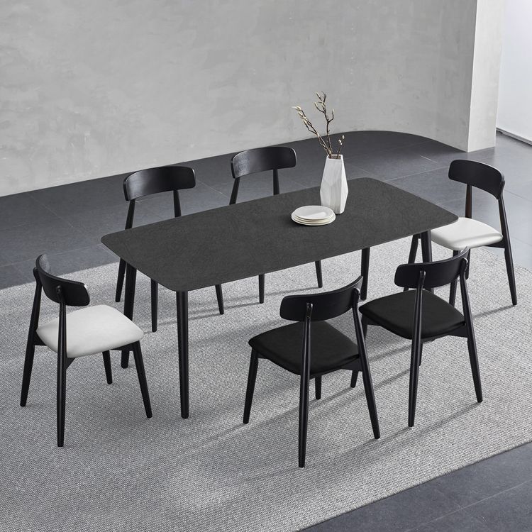Black Modern Stone Top Dining Table Set 1/4/5/7 Pieces Dining Set with Wooden Chairs