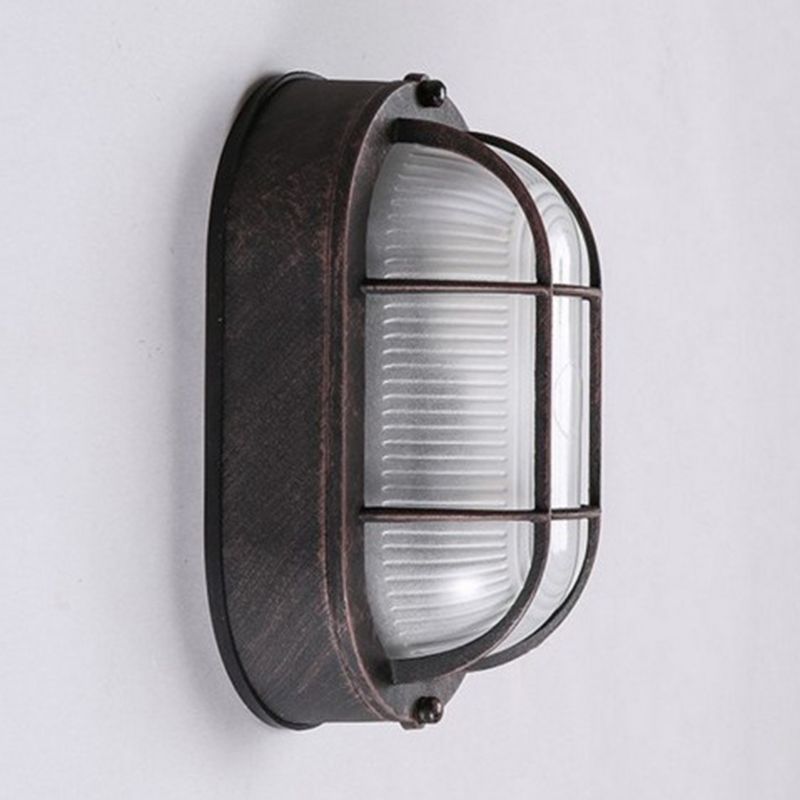 Einflammige ovale Deckenleuchte, industrielle Wandleuchte aus gefrostetem weißem Rippenglas, Deckenleuchte für den Außenbereich