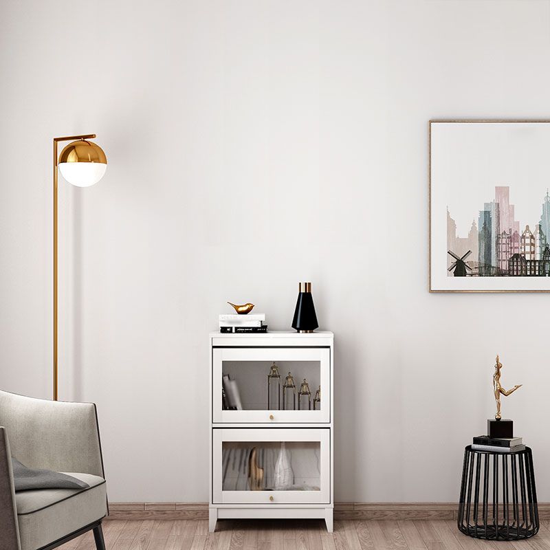 Manufactured Wood Standard Bookcase White Contemporary Bookcase with Glass Doors