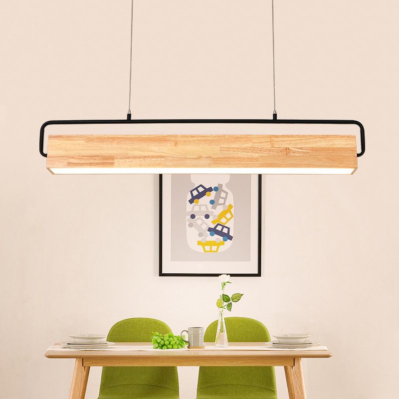 Modern Kitchen Island Lighting Cuboid Island Light Fixture Wood 1 Light Island Lights in Black