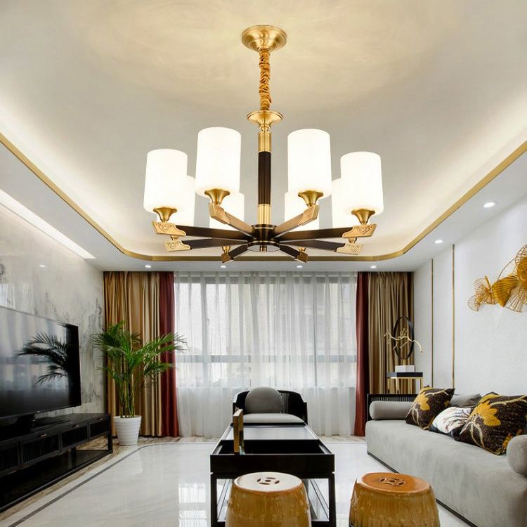Light Luxury Style Chandelier Lighting Cylindrical Hanging Chandelier with Glass Shade