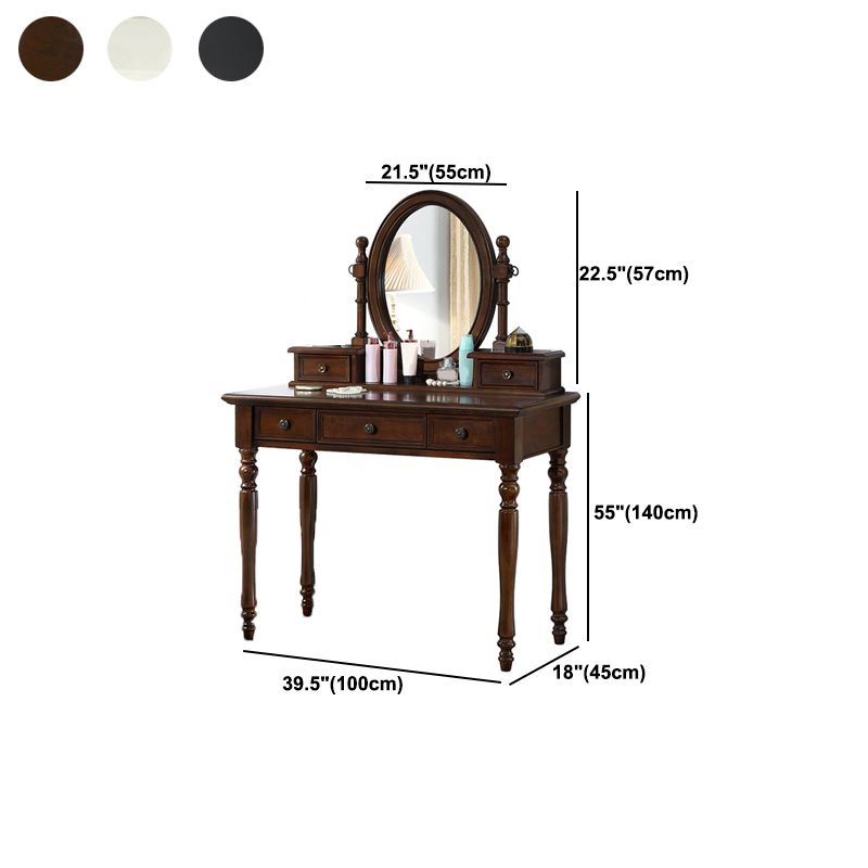 55.1"height Brown/ White Wood Makeup Vanity with Drawers and Mirror