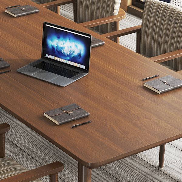 Rectangle Solid Pinewood Brown Tone Dining Table Simplicity 4 Legs Table for Dining Room