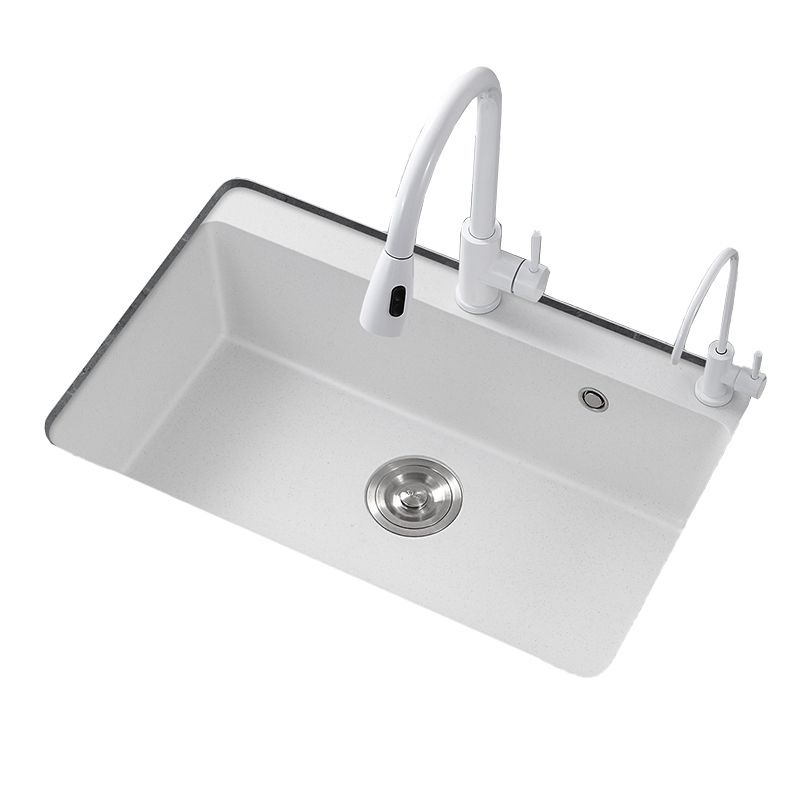 Modern Style Kitchen Sink Overflow Hole Design Drop-In Quartz Kitchen Sink in White