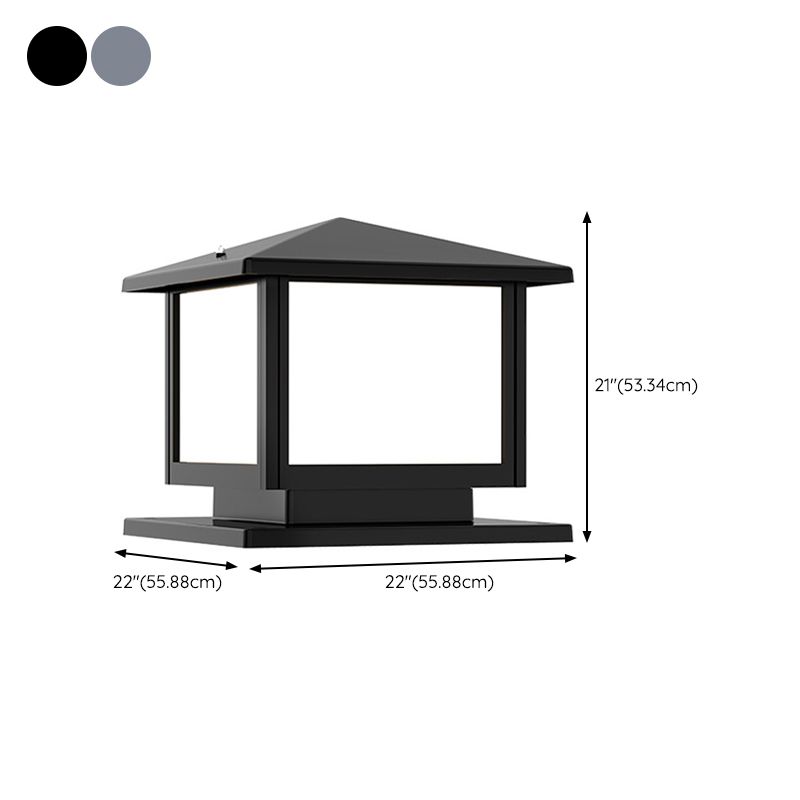 Rectangle Shape Metal Pillar Lamp Modern Style 1-Light Waterproof Outdoor Light