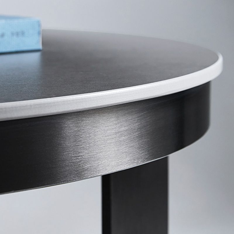Contemporary Metallic C End Table Stone Round Slate Top Side End Table