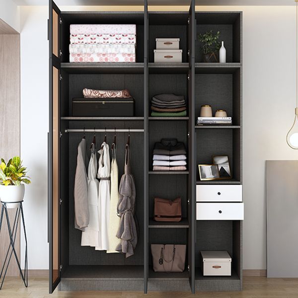 Contemporary Home Wardrobe Armoire Black Glass Wardrobe Cabinet