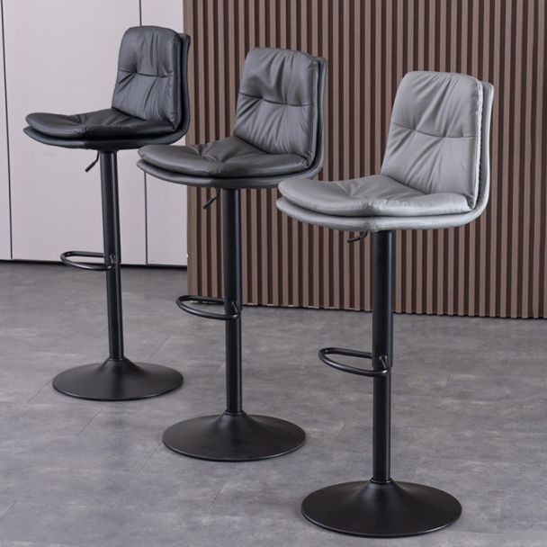 Modern Swivel Adjustable Height Barstool Matte Finish Leather Stool