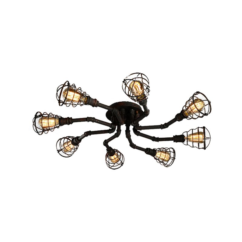 Lámpara de techo de 4/6/8 bombillas, accesorio de iluminación semiempotrado de tubo trenzado de Metal para granja, negro/bronce, para restaurante