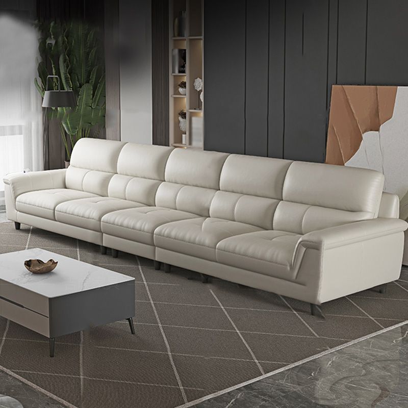 Modern Cream High Back Sofa and Chaise Pillow Top Arm Leather Sectional