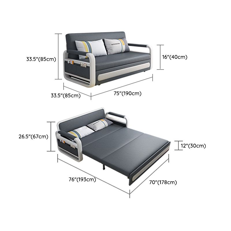 Gray Faux leather Sofa Bed 33.46" Wide Square Arm Sleeper Sofa