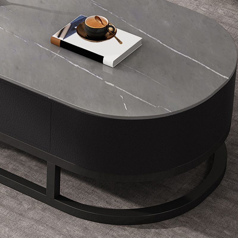 Oval Coffee Table Slate Nesting Coffee Table Set with Black Legs